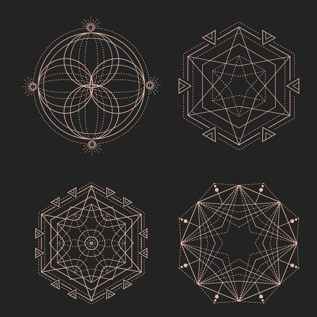 Diseño plano colección de elementos de geometría sagrada