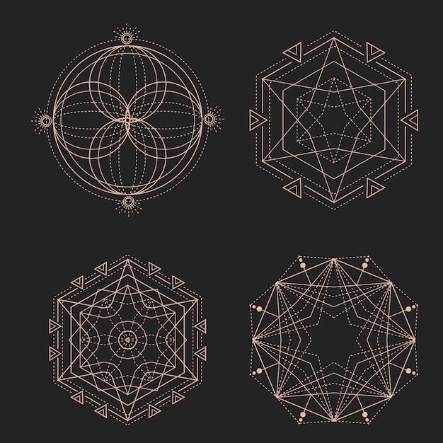 Diseño plano colección de elementos de geometría sagrada