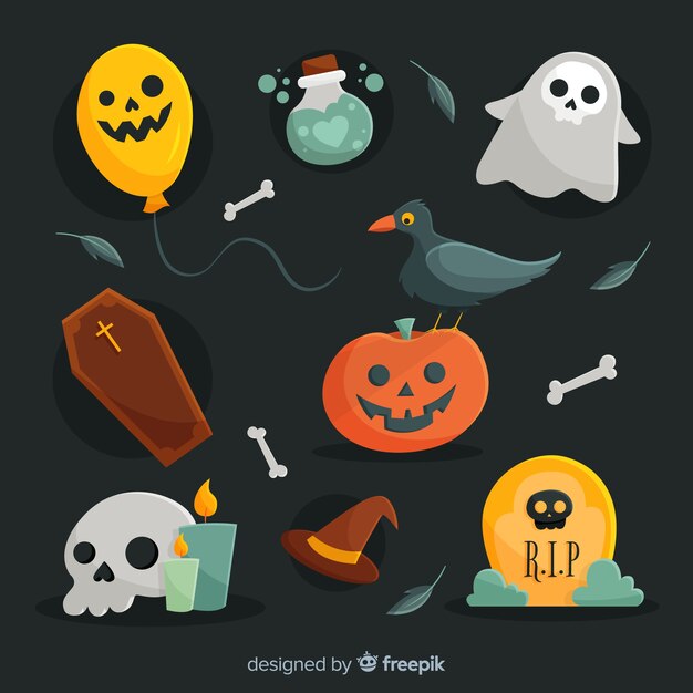 Diseño plano de la colección de elementos de halloween