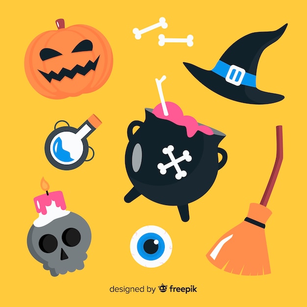 Diseño plano de la colección de elementos de halloween