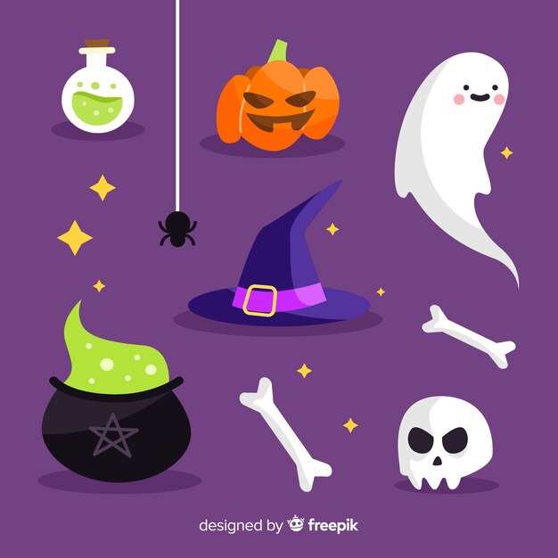 Diseño plano de la colección de elementos de halloween