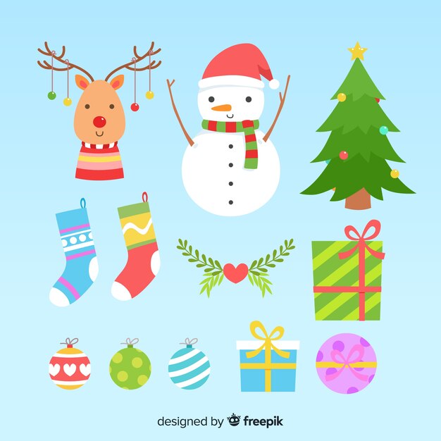 Diseño plano de la colección de elementos navideños.