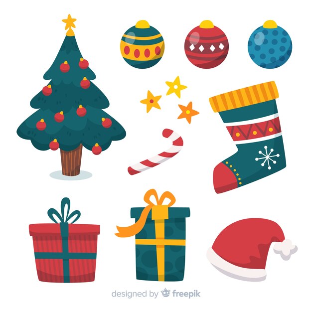 Diseño plano de la colección de elementos navideños.