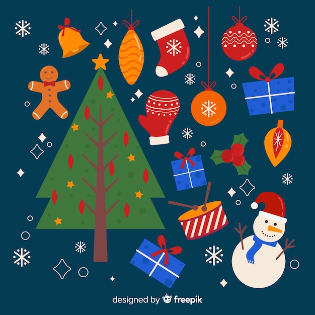 Diseño plano de la colección de elementos navideños.