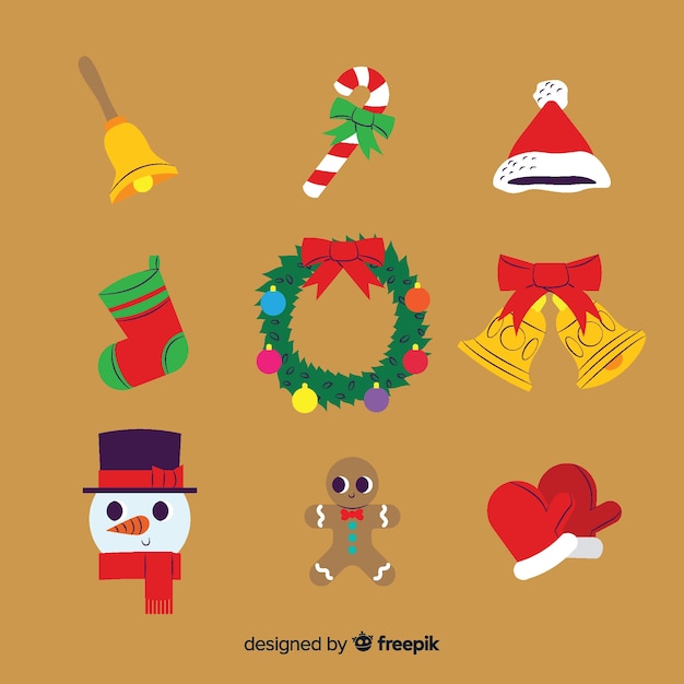 Diseño plano de la colección de elementos navideños.