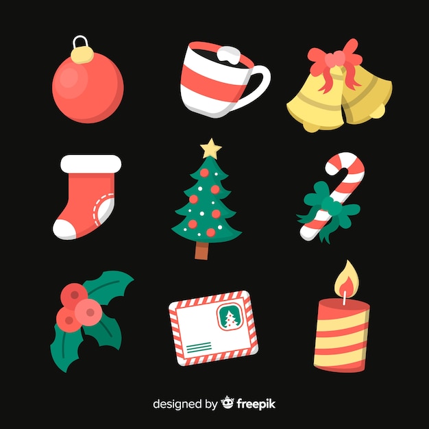 Diseño plano de la colección de elementos navideños.