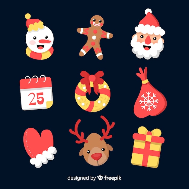 Diseño plano de la colección de elementos navideños.