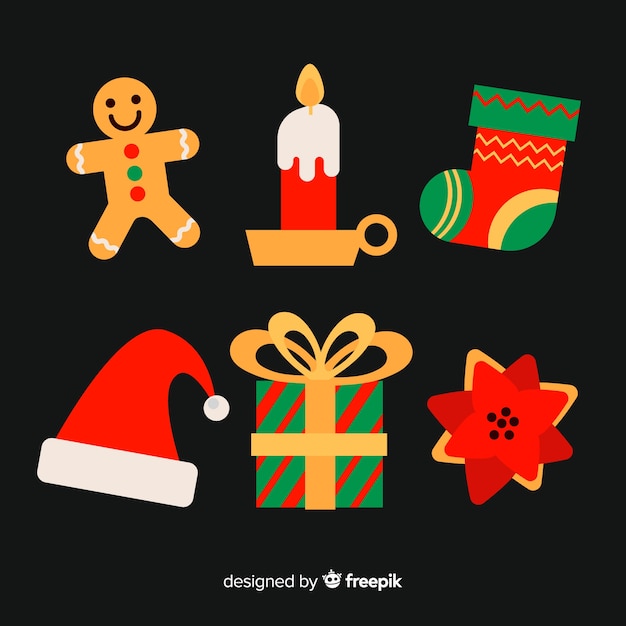 Diseño plano de la colección de elementos navideños.