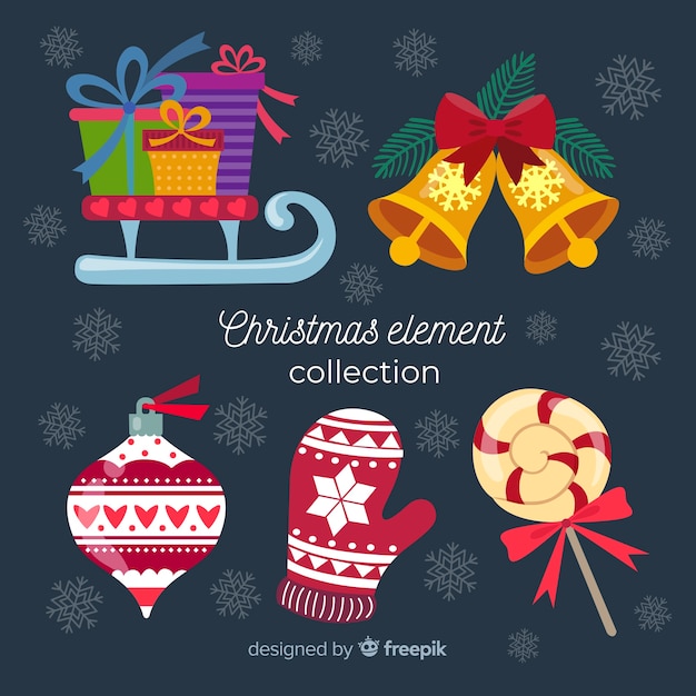 Diseño plano de la colección de elementos navideños.