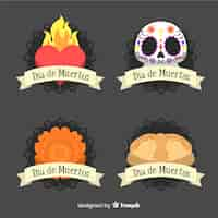 Vector gratuito diseño plano de la colección de etiquetas dia de muertos