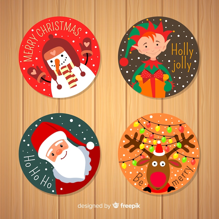 Vector gratuito diseño plano de colección de etiquetas navideñas
