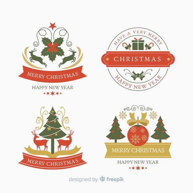 Diseño plano de colección de etiquetas navideñas