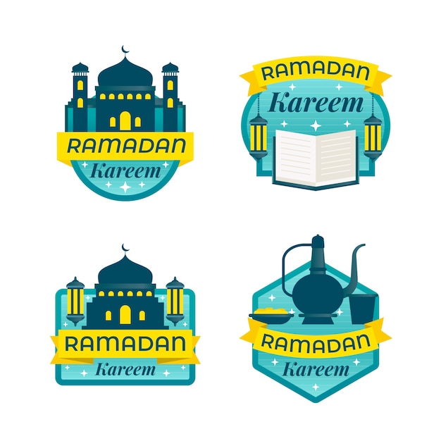 Diseño plano colección de etiquetas ramdan diseño