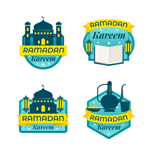 Diseño plano colección de etiquetas ramdan diseño