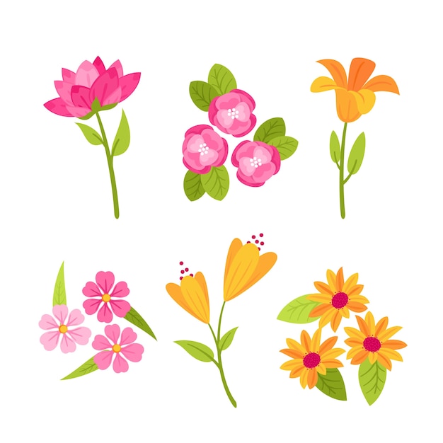 Vector gratuito diseño plano colección de flores de primavera.