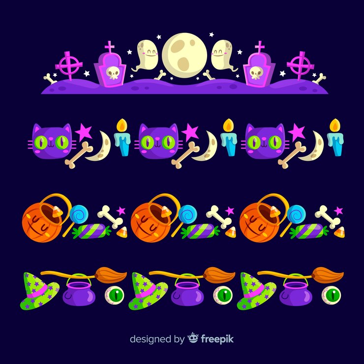 Vector gratuito diseño plano de la colección de la frontera de halloween