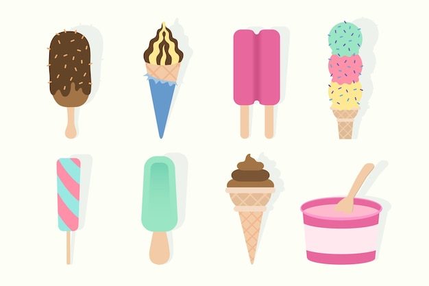Diseño plano de la colección de helados.