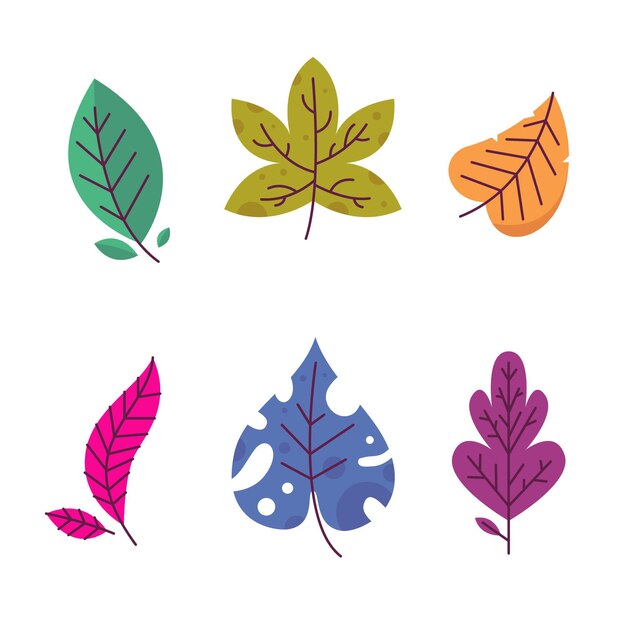 Diseño plano de colección de hojas de colores