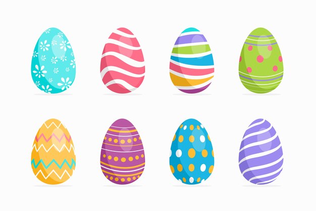 Diseño plano colección de huevos de pascua diseño
