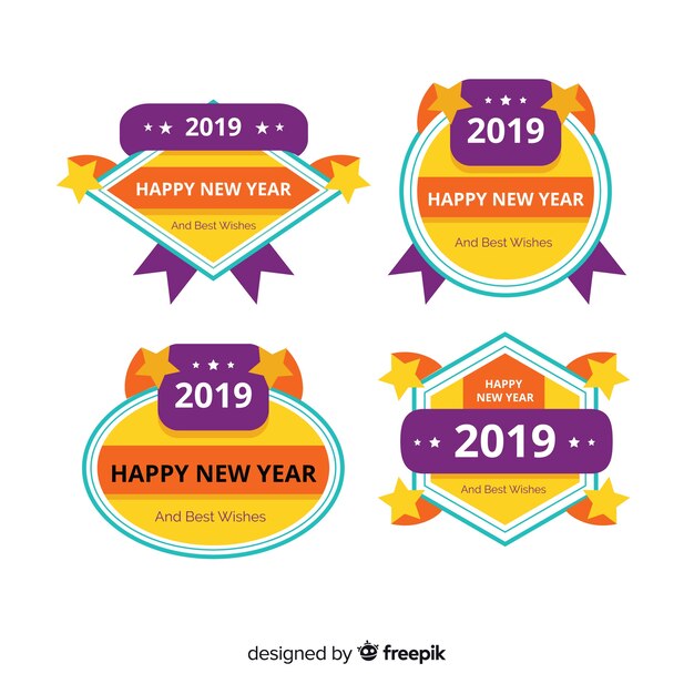 Diseño plano de la colección de insignias de año nuevo 2020