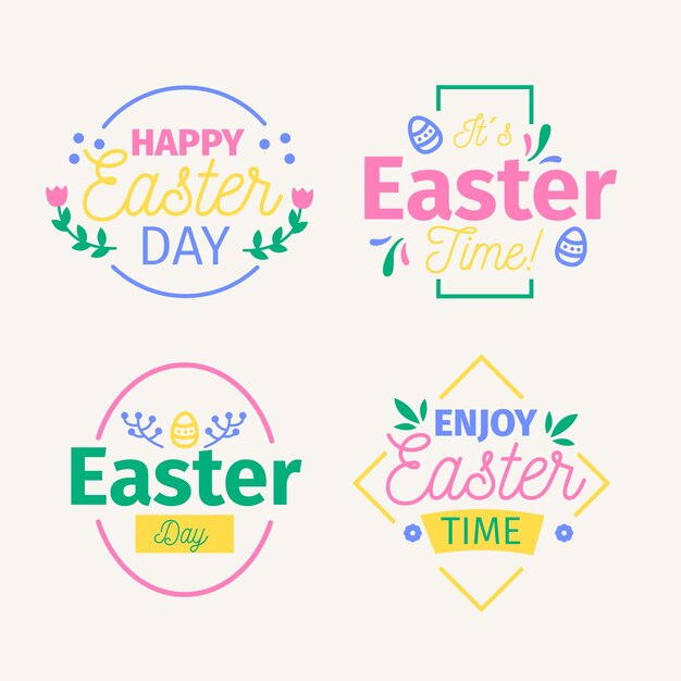 Diseño plano colección de insignias del día de pascua