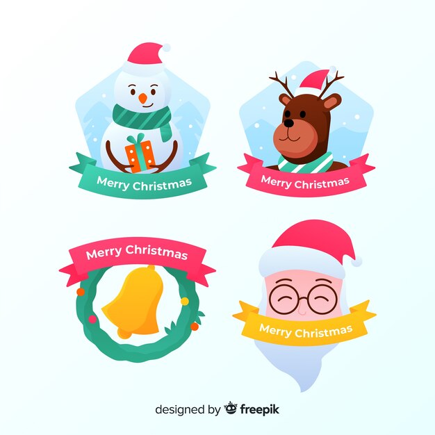 Diseño plano de colección de insignias de navidad