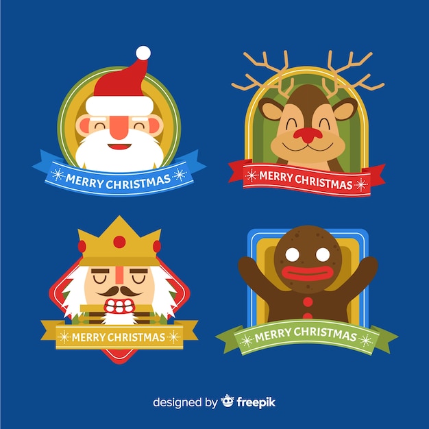 Vector gratuito diseño plano de colección de insignias de navidad