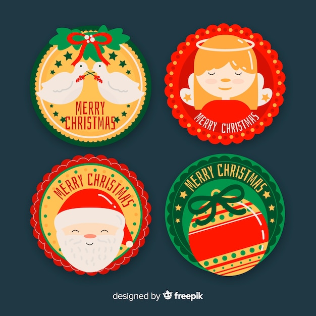 Vector gratuito diseño plano de colección de insignias de navidad