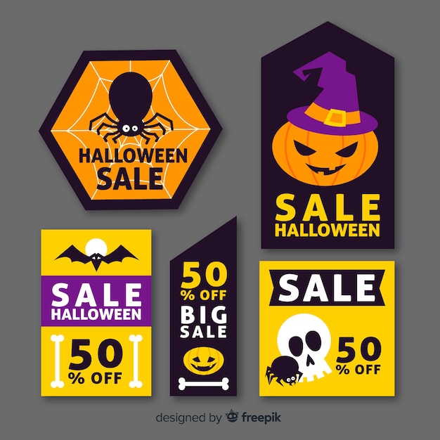 Diseño plano de la colección de insignias de venta de halloween