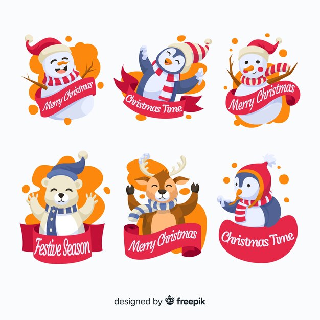Diseño plano de colección linda insignia de navidad