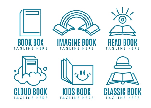 Diseño plano de colección de logotipos de libros