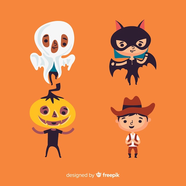 Vector gratuito diseño plano de la colección de niños de halloween