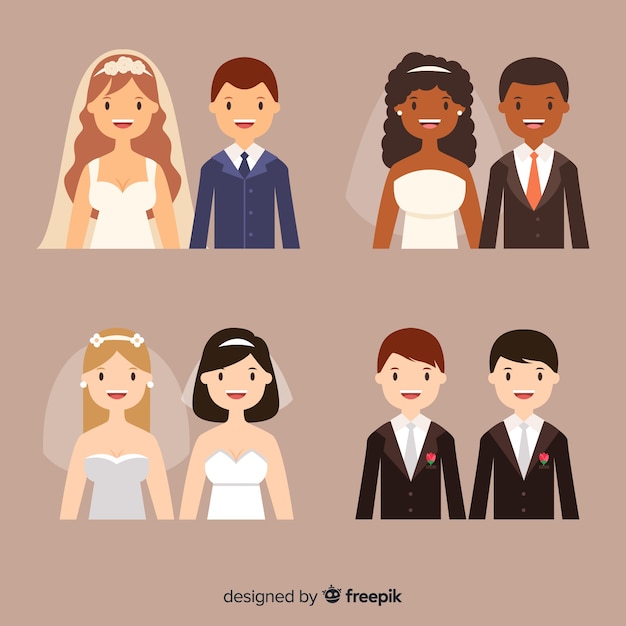 Diseño plano de la colección de novios