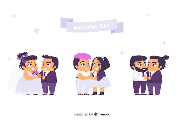 Vector gratuito diseño plano de la colección de novios