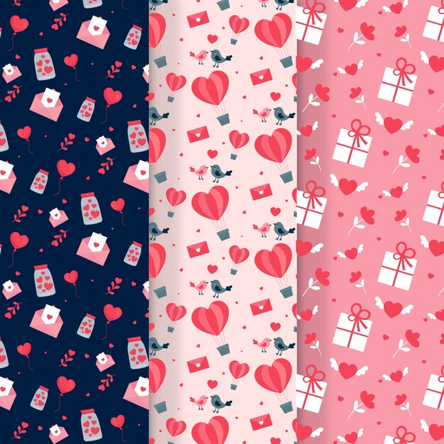 Diseño plano de la colección de patrones del día de San Valentín
