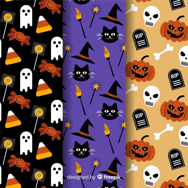 Diseño plano de la colección de patrones de Halloween