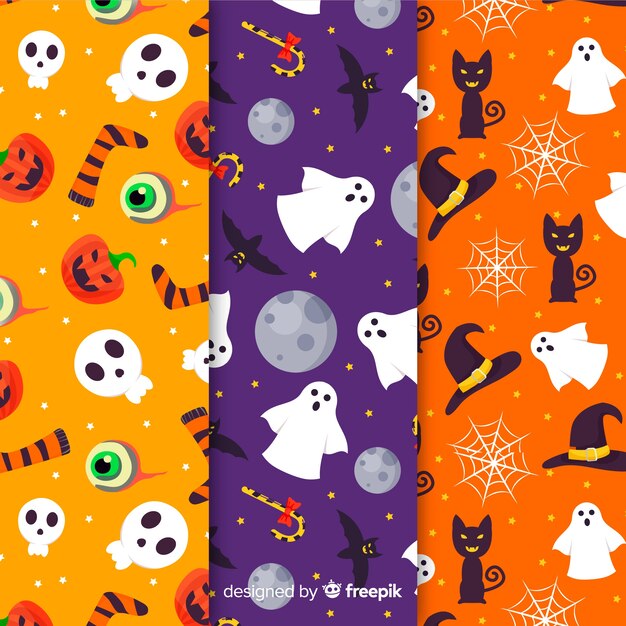Diseño plano de la colección de patrones de halloween