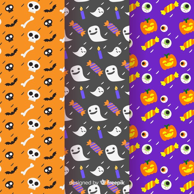 Diseño plano de la colección de patrones de halloween