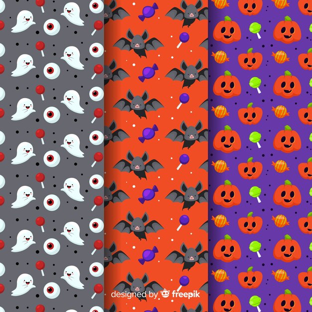Diseño plano de la colección de patrones de halloween