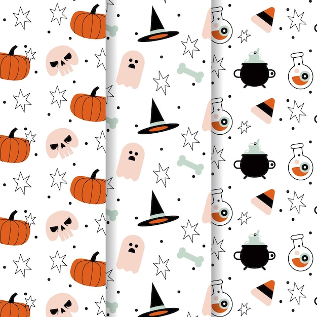 Diseño plano de la colección de patrones de halloween