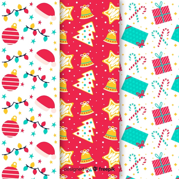 Diseño plano de colección de patrones de navidad