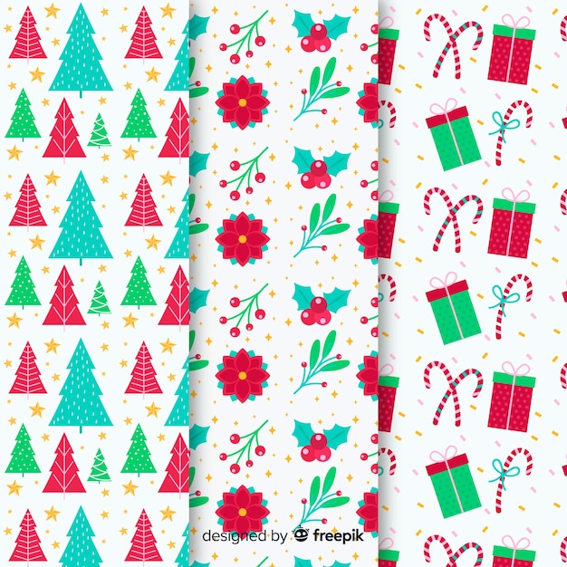 Diseño plano de colección de patrones de navidad