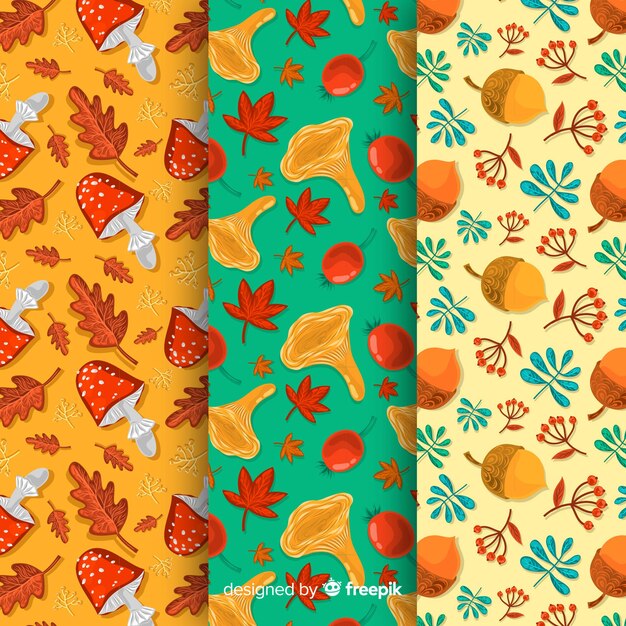 Diseño plano de colección de patrones de otoño