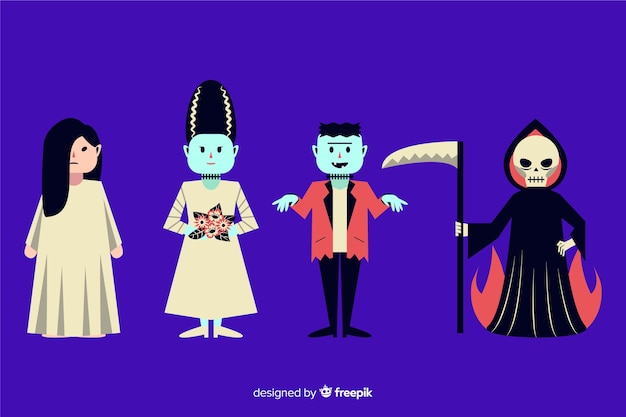 Vector gratuito diseño plano de la colección de personajes de halloween