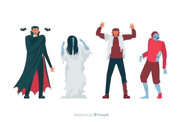 Vector gratuito diseño plano de colección de personajes de halloween