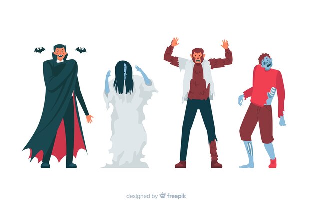 Diseño plano de colección de personajes de Halloween
