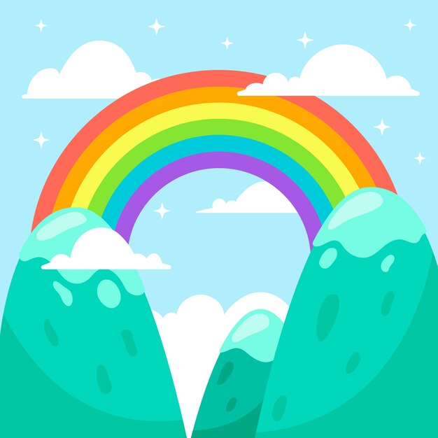 Diseño plano colorido arco iris en el cielo