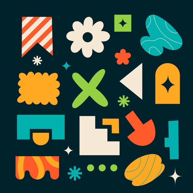 diseño plano colorido ilustración de forma geométrica retro.