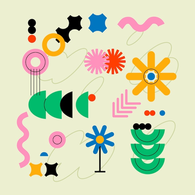 diseño plano colorido ilustración de forma geométrica retro.