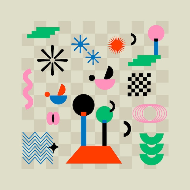 diseño plano colorido ilustración de forma geométrica retro.